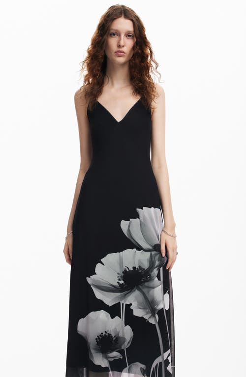 Shop Desigual Fresno Floral Print Slipdress In Black