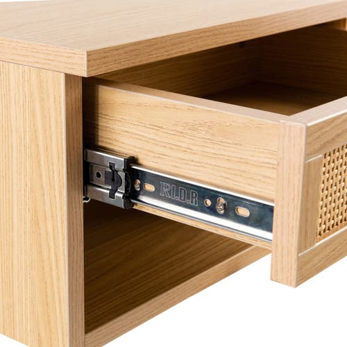 Jonathan Y Celerie Mid-century Modern Floating Wall Mounted Nightstand With Soft-close Rattan Drawer In Light Oak