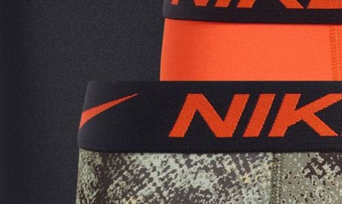 Shop Nike 3-pack Dri-fit Essential Micro Boxer Briefs In Cargo Camo/team Orange/black