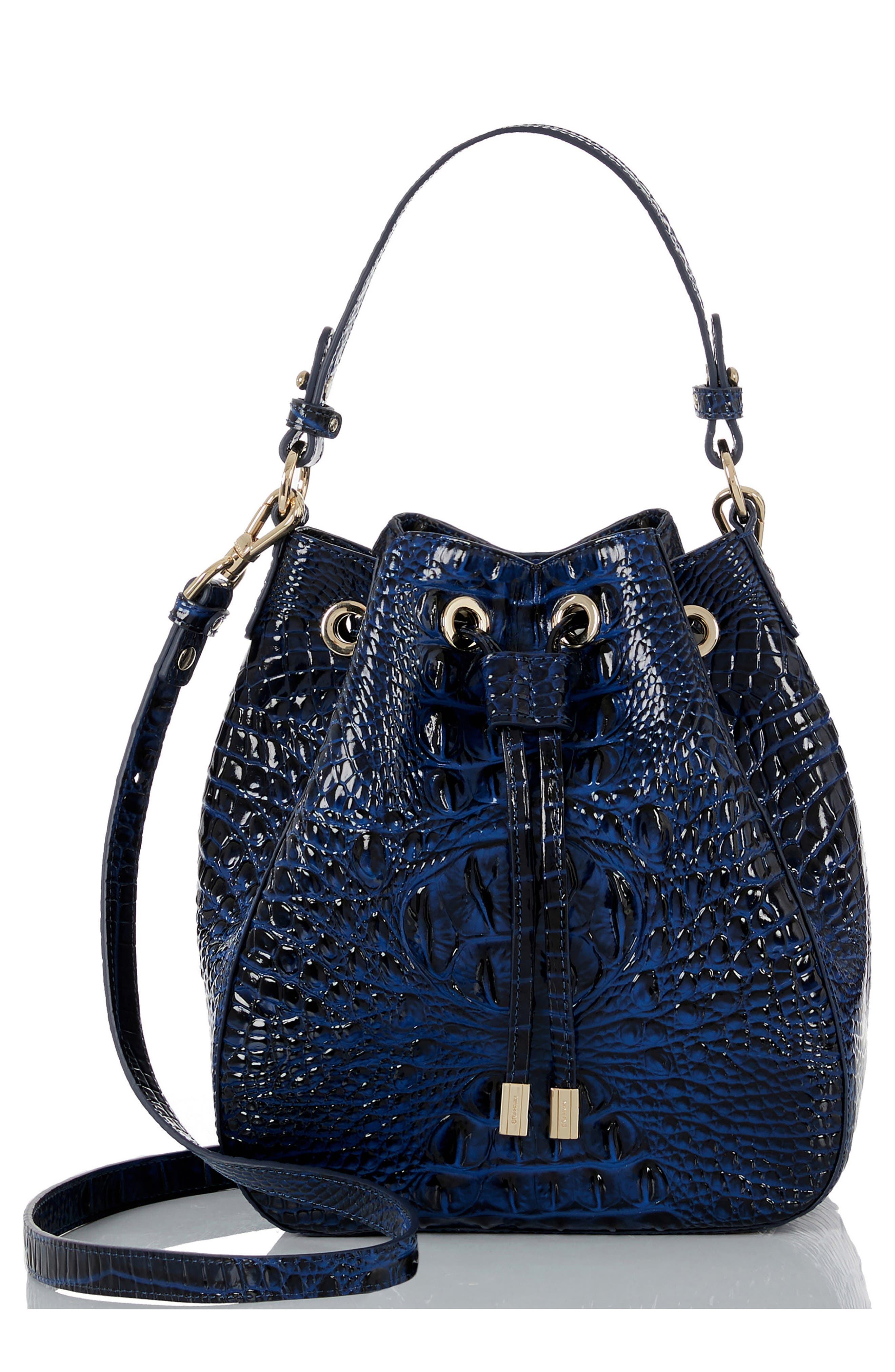 Brahmin Melinda Croc Embossed Leather Bucket Bag in Anchor 