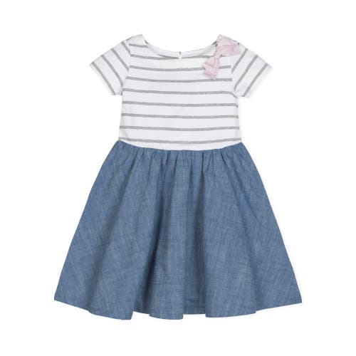 Shop Hope & Henry Baby Girls' Organic Short Sleeve Skater Dress, Infant In White And Gray Stripe