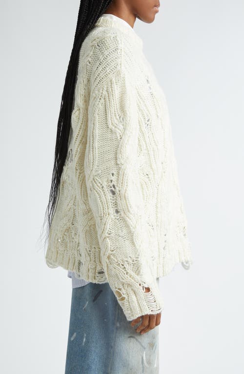 Shop Acne Studios Kolda Ripped Cable Knit Wool Sweater In Pale Beige