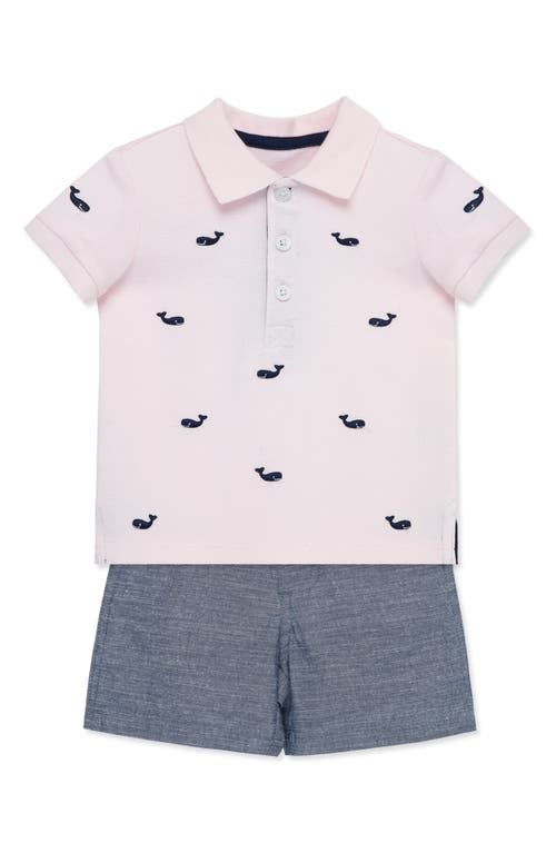 Shop Little Me Whale Embroidered Polo & Slub Shorts Set In Blue