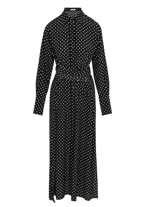 Shop Rebecca Taylor Polka Dot Silky Wrap Dress In Black Dot Combo