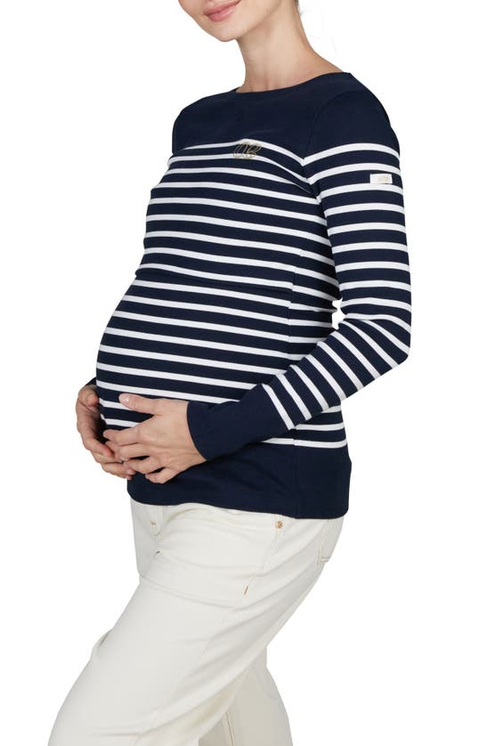 Shop Cache Coeur Benodet Sailor Long Sleeve Maternity/nursing Top In Marine/ White