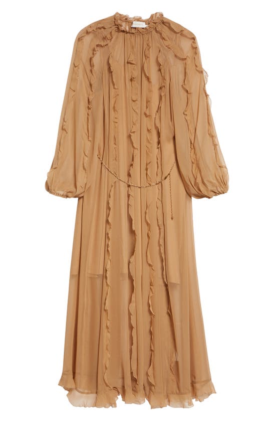 Shop Zimmermann Tranquility Billow Long Sleeve Silk Georgette Dress In Tan