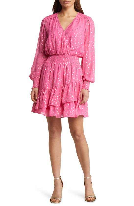 Lilly Pulitzer Cristiana Metallic Clip Dot Long Sleeve Dress In Pink