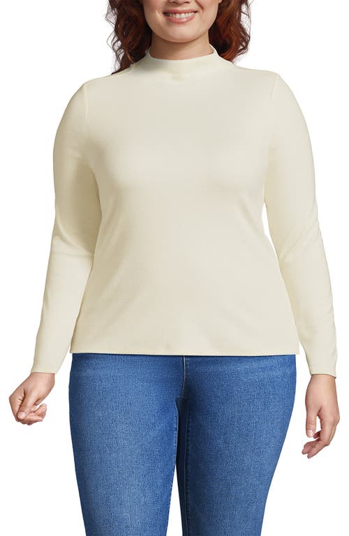 Shop Lands' End Plus Size Drapey Rib Skimming Long Sleeve Mock Neck In Fresh Ivory