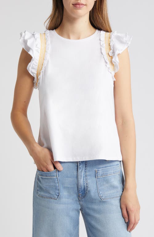 CeCe Contrast Smocked Ruffle Top Ultra White at Nordstrom,