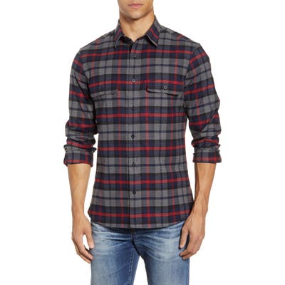 Nordstrom Shop Trim Fit Plaid Flannel Button-Up Shirt, Grey
