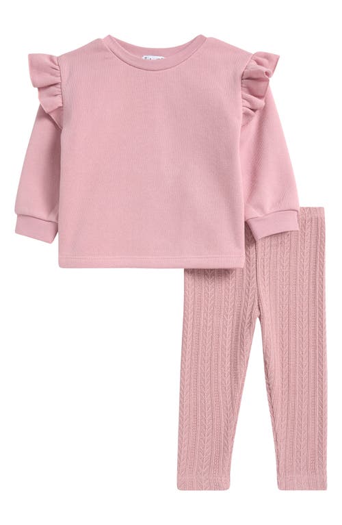 Splendid Winter Rose Ruffle Shoulder Sweatshirt & Leggings Set 