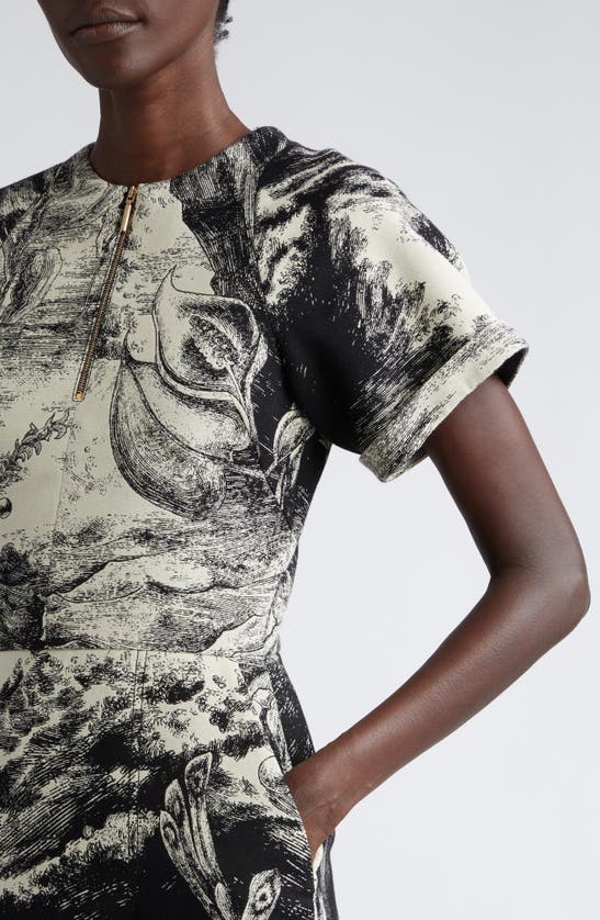 Shop Jason Wu Collection Oceanscape Jacquard Short Sleeve Dress In Black/ Chalk