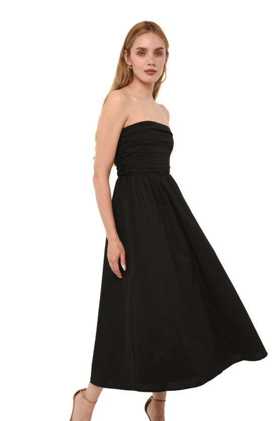 Shop Wayf Sammie Pleat Strapless Stretch Cotton Sundress In Black