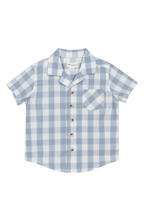 Shop Miles Baby Kids' Check Short Sleeve Organic Cotton Button-up Shirt In Blue Dusty