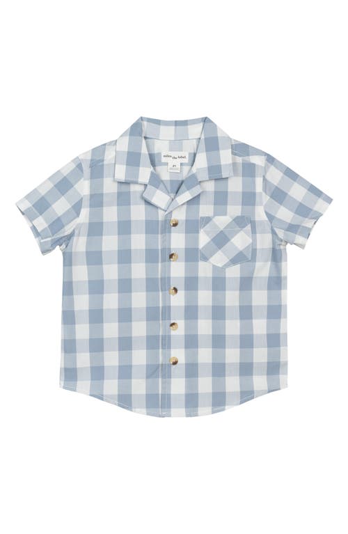 MILES BABY Kids' Check Short Sleeve Organic Cotton Button-Up Shirt Blue Dusty at Nordstrom,