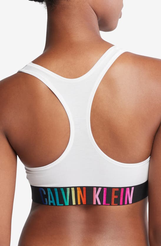 Shop Calvin Klein Logo Band Racerback Cotton Blend Bralette In White