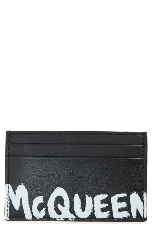 Alexander McQueen Graffiti Logo Leather Card Case in Black/White