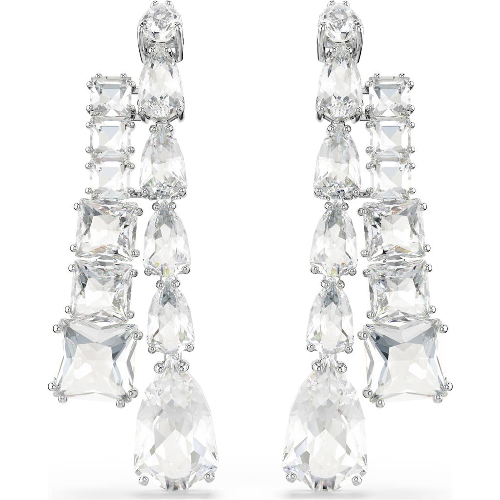 Swarovski Matrix Crystal Drop Earrings In Rhodium Plated In White