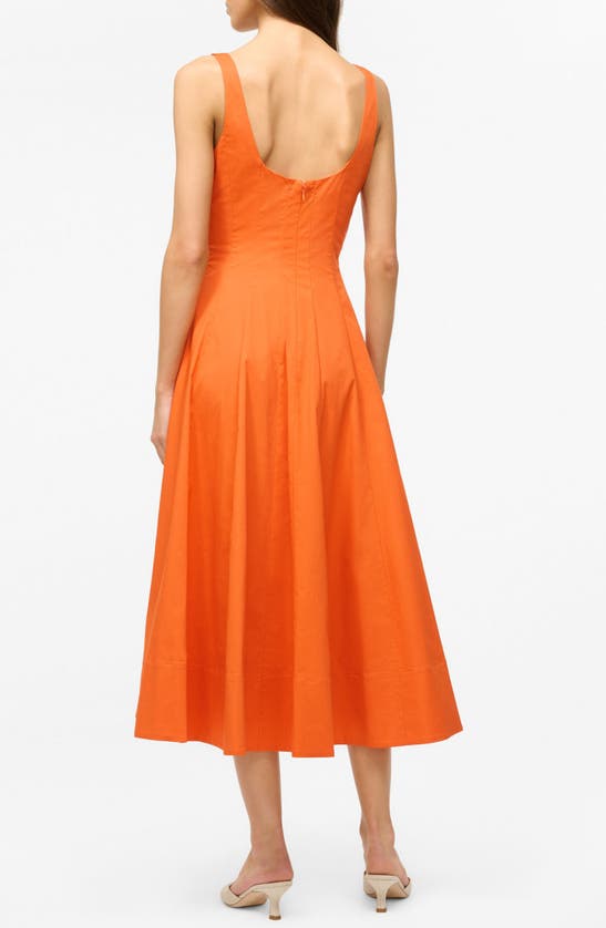 Shop Staud Wells Stretch Cotton Fit & Flare Midi Dress In Tangerine