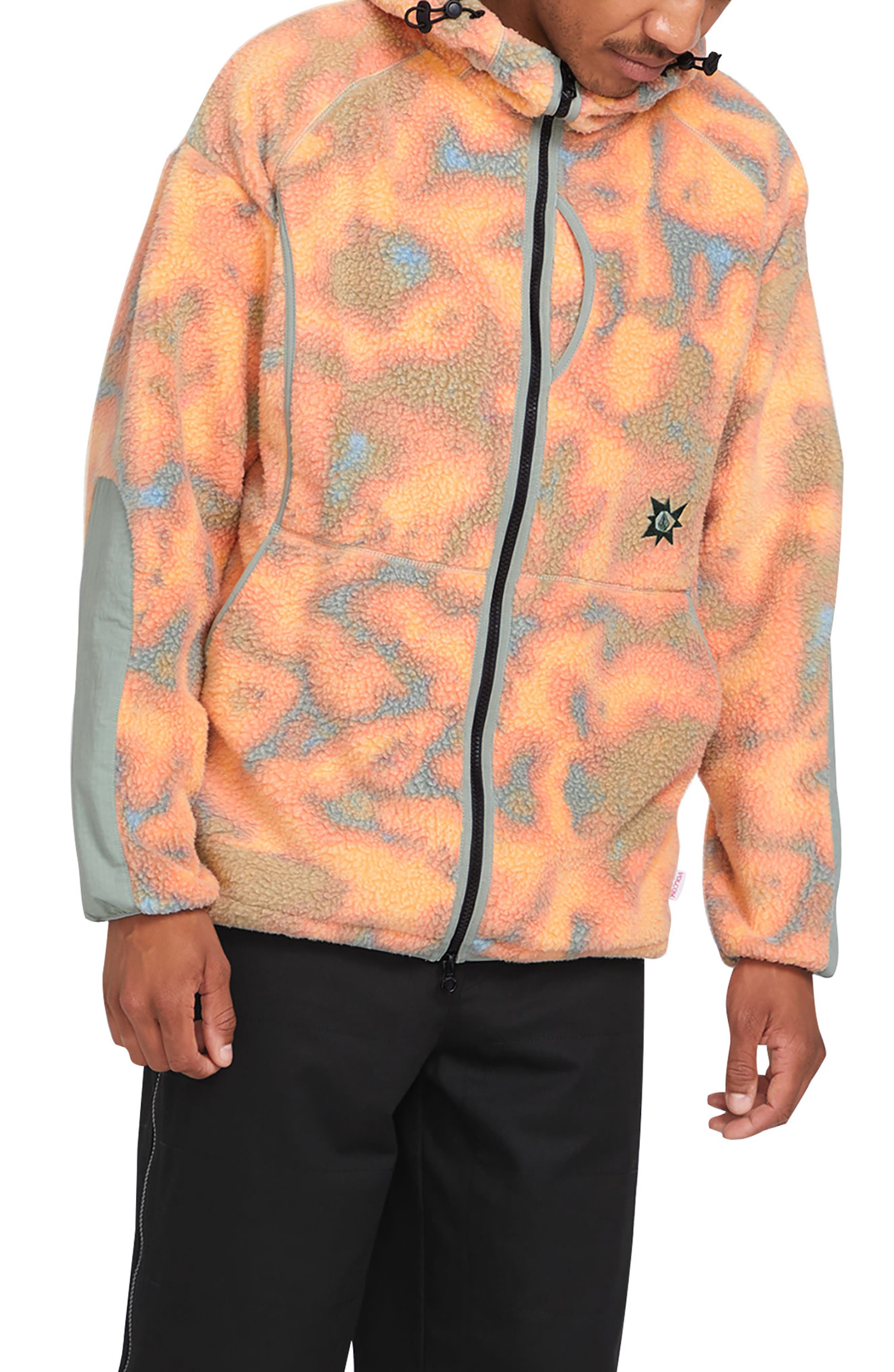 Volcom Iguchi Camouflage Fleece Zip Hoodie in Tigerlily 