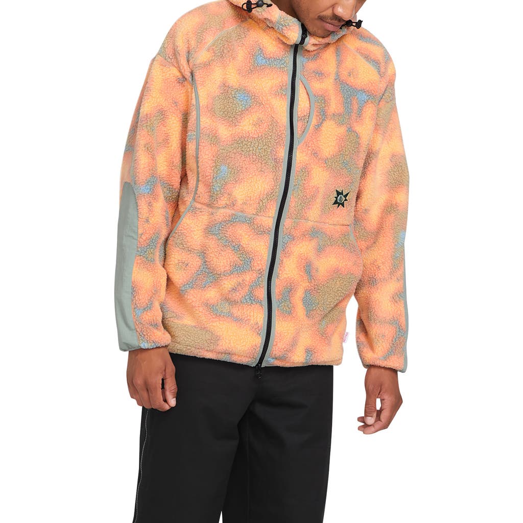 Volcom Iguchi Camouflage Fleece Zip Hoodie in Tigerlily