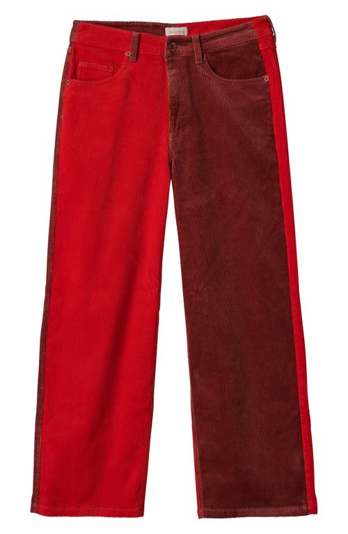 Brixton Margo High Waist Two-tone Crop Cotton Corduroy Pants In Cowhide/mars Red Cord