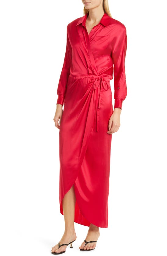 Twp Nights At Hotel Du Cap Long Sleeve Silk Wrap Shirtdress In Raspberry