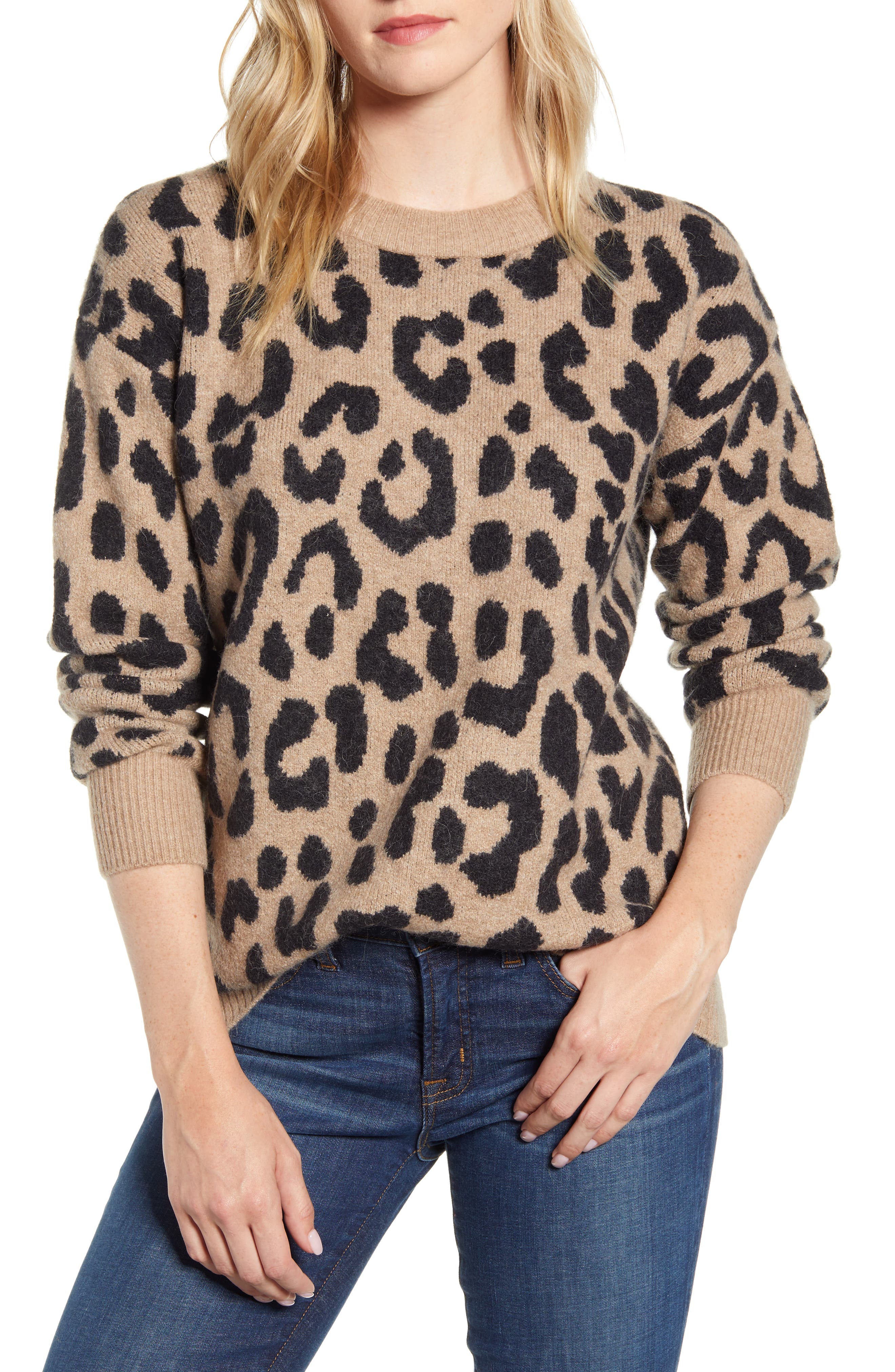 leopard crew neck sweater