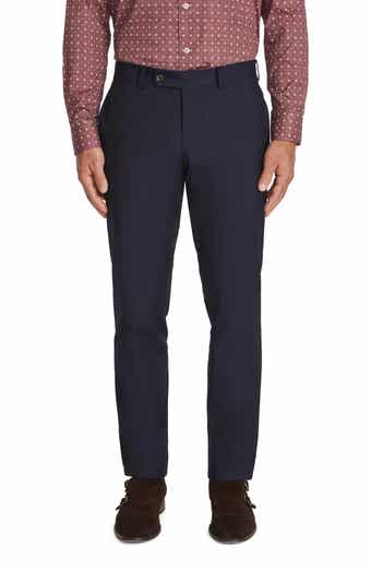Palmer Solid Cotton and Wool Stretch Trouser in Navy