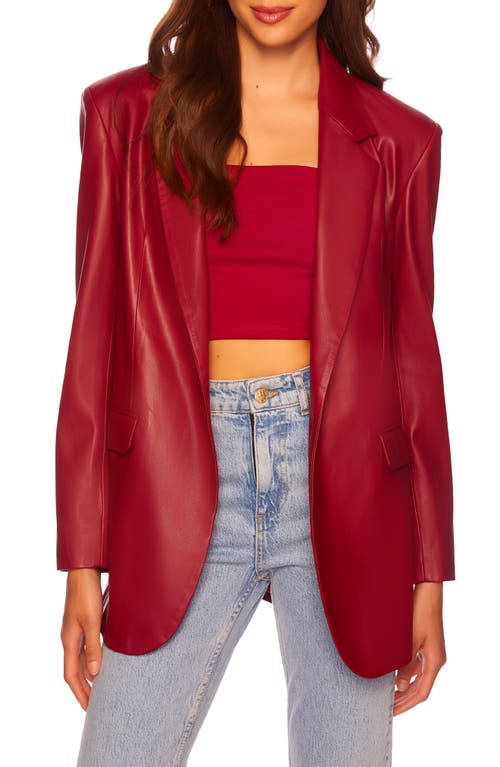 Faux Leather One-Button Boyfriend Blazer in Berries