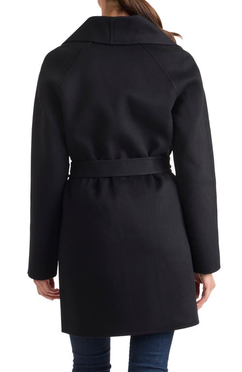 Sofia Cashmere Double Face Wool Blend Wrap Coat In Black