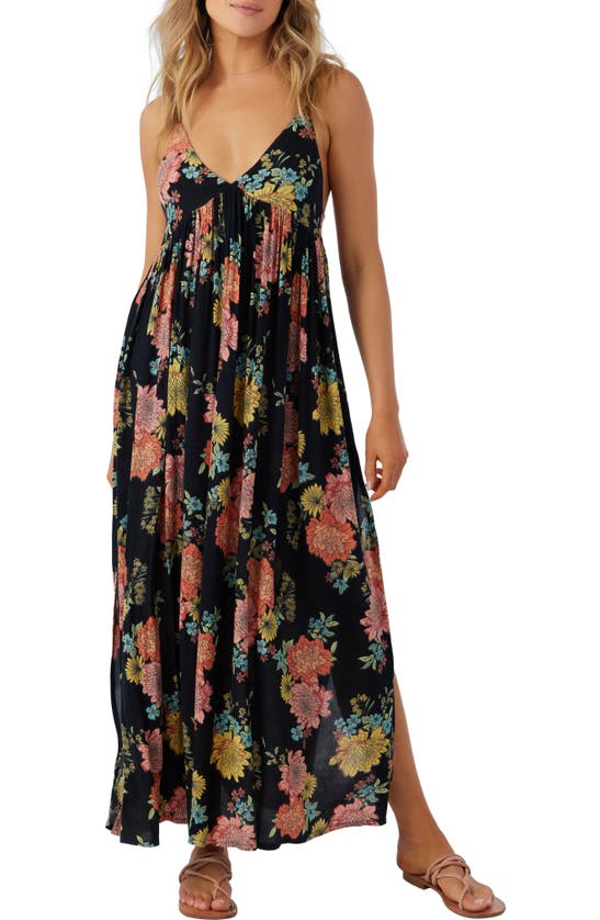 Shop O'neill Saltwater Essentials Floral Maxi Dress In Black