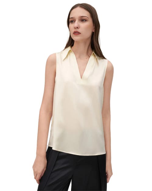 Shop Lilysilk V-neck Sleeveless Silk Violet Blouse In Lily White