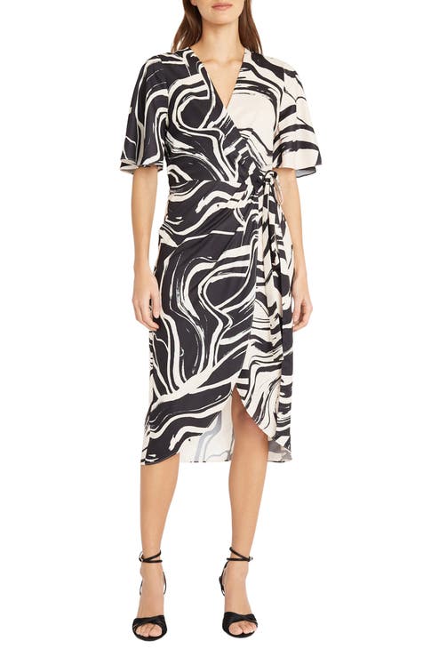 Reverse Print Wrap Midi Dress