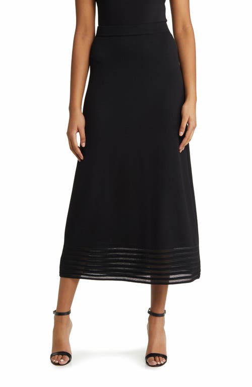 Stripe Hem A-Line Knit Skirt in Black