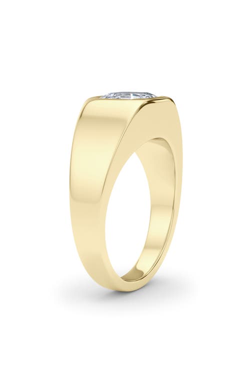 Hautecarat Asscher Cut Lab Created Diamond Signet Ring In 3.00 Ctw 18k Yellow Gold