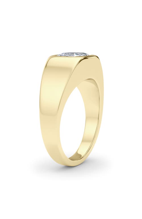 Shop Hautecarat Asscher Cut Lab Created Diamond Signet Ring In 3.00 Ctw 18k Yellow Gold