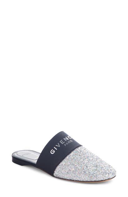 Givenchy Bedford Logo Mule In Silver Glitter