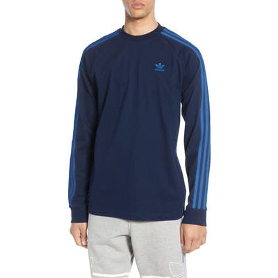 Adidas Originals 3-Stripes Long Sleeve T-Shirt, Blue