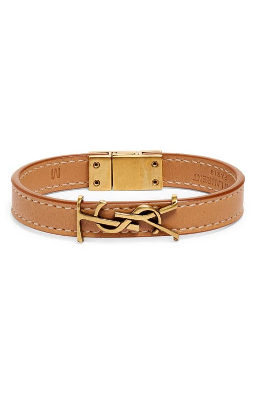 Saint Laurent Leather YSL Monogram Bracelet, Brown