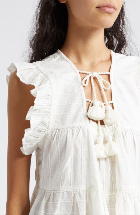 Shop Mille Chelsea Ruffle Cotton Blend Top In Casablanca