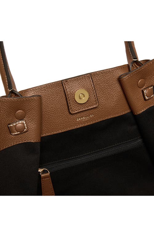 Demellier London Midi New York Leather Tote In Tan W/ecru Stitching