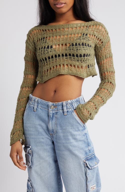 BDG Urban Outfitters Ladder Cobweb Crop Sweater Khaki at Nordstrom,