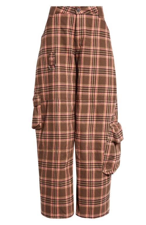 Shop Collina Strada Wide Leg Cargo Pants In Pink Brown Plaid