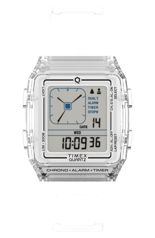 Timex Q Timex Digital LCA Chronograph Resin Strap Watch, 35mm in Clear at Nordstrom