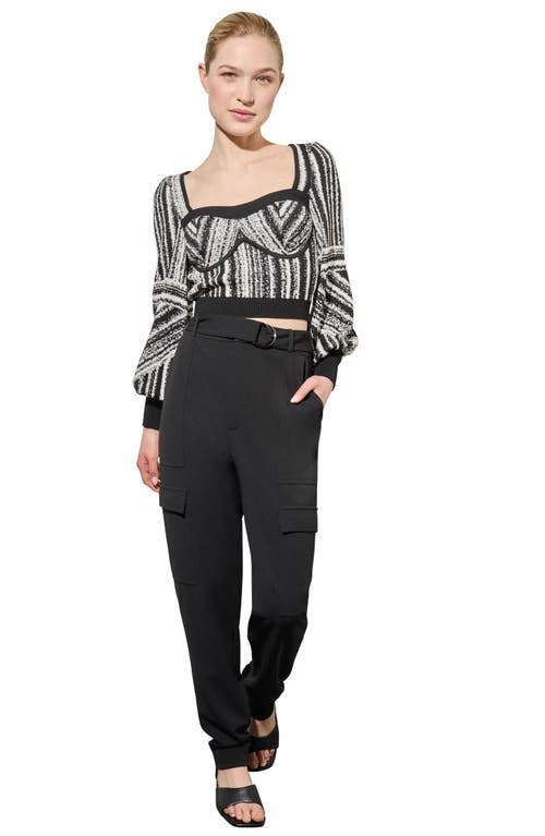 Ming Wang Vari Stripe Bustier Knit Crop Top In Black/ivory