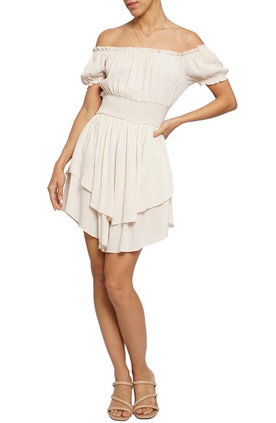 Know One Cares Off The Shoulder Puff Sleeve Minidress In Ivory