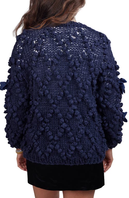 Saachi Bow Chunky Knit Cardigan In Navy