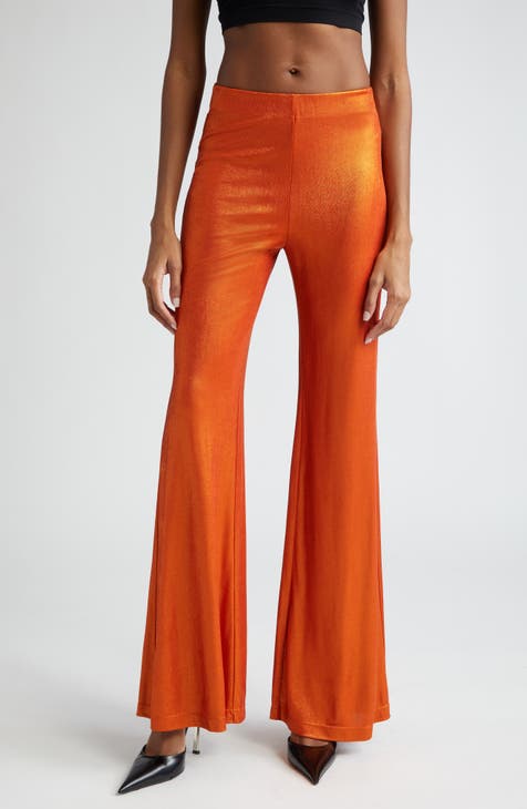 Petite Orange Satin High Waist Wide Leg Pants
