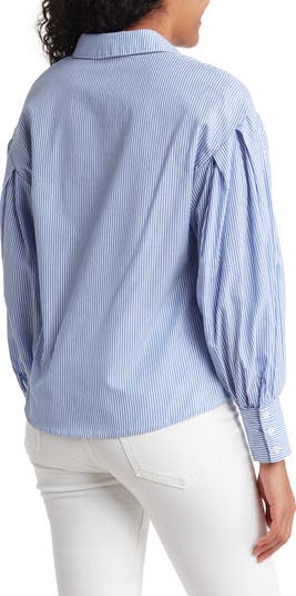 Long Puff Sleeve Collared Button Down Shirt